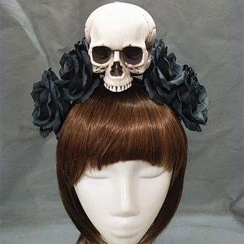 Rankų Darbo Juodos Ragana Kaukolė Rose Ekrano Užsklandą Hairband Aksesuaras Blogio Demonas Gothic Lolita Cosplay Helovinas Apdangalai, Atraminiai
