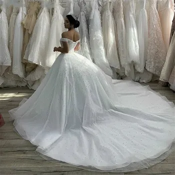 2021 Prabangių Perlų Vestuvių Suknelės Tiulio Koplyčia Traukinys Vestido De Mairee Brangioji Afrikos Rankų Darbo Vestuvinės Suknelės