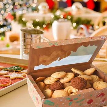 12 Pak Kalėdų Slapukas Dėžės Dovanų Dėžutės su Lango ir Žymas,Kraft Cupcake Dėžutes,Dovanų Duoti,Kalėdų Partijos Naudai