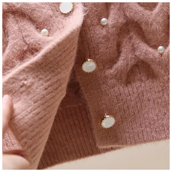 Rudenį, Žiemą Moterų Megztinis 2020 susagstomi megztiniai Megztiniai Megztinis Moterims Atsitiktinis V-kaklo, ilgomis Rankovėmis Pearl Mygtuką Kietas Femme Megztiniai Kailis