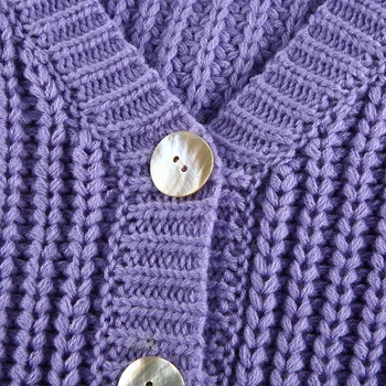 Moterų Apkarpytos Cardigan Megztiniai Moterų Mezgimo Sluoksniuotos Rankovėmis Trumpas Megztinis V-Kaklo, Vieną Krūtinėmis Madingas Megztinis