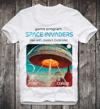 MARŠKINĖLIAI SPACE INVADERS ATARI C64 COMMODORE AMIGA ŽAIDIMAS ŽAIDĖJUS ŽAIDIMŲ VINTAGE RETRO trumpomis Rankovėmis T-Shirt 2020 Naują Atvykimo Vyrai