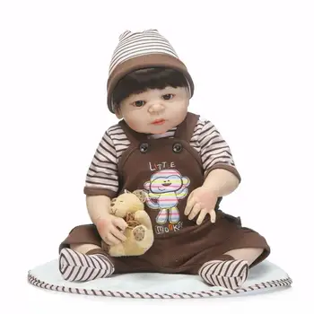 NPK 56cm viso Kūno Silikono Reborn Baby Boy Lėlės Švietimo Žaislas Tikroviška Miega Naujagimiui Minkštos Lėlės