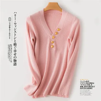 V-kaklo džemperis apdaila viduje džemperis moterims rudenį ir žiemą storas kieta minkšta oro ilgomis rankovėmis kašmyro megztiniai likučius.