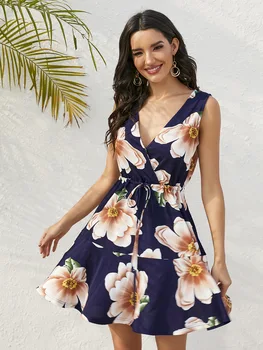 Moteris Seksuali Mini Suknelė Vasaros Gėlių Spausdinti Varčias Paplūdimio Plius Dydis Suknelė Boho Raukiniai-line Sundress Elegantiškas Šalis Suknelė Vestidos