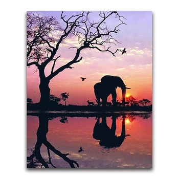 Gyvūnų dramblys diamond tapybos kryželiu saulėlydžio kraštovaizdžio pilna deimantų mozaikos dramblys 5D diamond siuvinėjimo medis