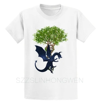 Gyvybės medis Dragon Mystic Mitologija Artsy Miško Marškinėliai Pavasario Medvilnės Euro Dydis Per Dydis S-5XL Juokinga Pritaikyti Standartines Marškinėliai