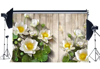 Žydi Šviežių White Lotus Fone Žali Lapai Vasarą Backdrops Skurdus Juostelės Medinių Grindų Fotografijos Fone