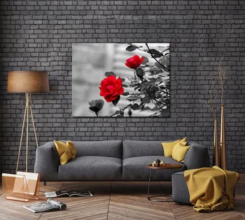 Raudonos Gėlės Sienos Meno Tapybos 1 Pultas Juodas ir Raudonas Plakatas Šiuolaikinio Stiliaus Kambarį Apdaila, Sienų Dekoras Drobė Nuotrauką