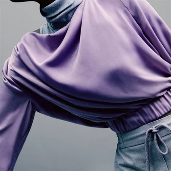 TRAF Moterų 2020 M. Mados Bowknot Tekstūros Puošmena Stovėti Apykaklės, Purus ilgomis Rankovėmis Palaidinė Blusas Streetwear
