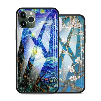 Grūdintas Stiklas Telefono dėklas Skirtas iPhone 12 Mini Pro 11 X XS Max XR SE 2020 7 8 6 6S Plius Padengti Coque Fundas Van Gogh Žvaigždėtas Dangus Meno