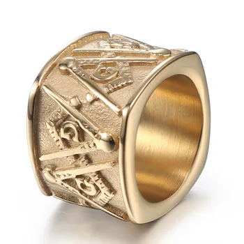 Retro Vyrų Aukso Nerūdijančio Plieno Žiedas Bažnyčios Masonai Žiedas Iš Titano Plieno Žiedas Hip-Hop, Punk Žiedas Pokylių Papuošalai Dovana