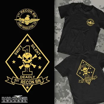 Mada Karšto pardavimui, 1 Recon Bataliono Camp Pendleton Marine Corps, CA Recon Jack USMC MOTO marškinėliai Tee marškinėliai