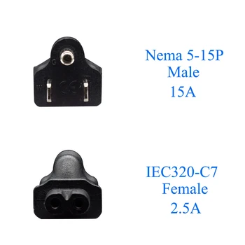 JORINDO 5-15P Į IEC320 C7 AC Perskaičiavimo kištuko,JAV 3 pin 8 Pav maitinimo adapteris, Naudojamas prijungti nešiojamojo kompiuterio maitinimo adapteris