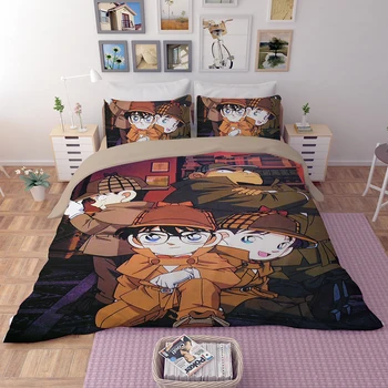 Naujas 3D Anime cartton Conan Patalynės Komplektas Multi Dydis 3/4pcs patalynės komplektas su pilloccase lapas Antklode Padengti vaikų/suaugusiųjų/patalyne, berniukas