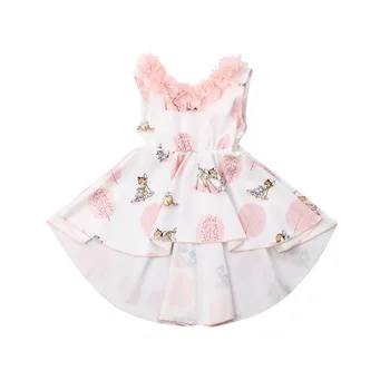 Vasaros Bamblys Kūdikių Mergaičių Gėlių Suknelė Komplektus Rankovių Mados Cute Baby Girl Drabužiai Sundress