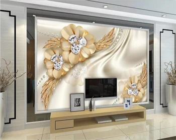 Beibehang papel de parede Užsakymą tapetai 3D freskos aukso prabangus diamond gėlių papuošalai gyvenimo kambario sienos dokumentų namų dekoro freskomis