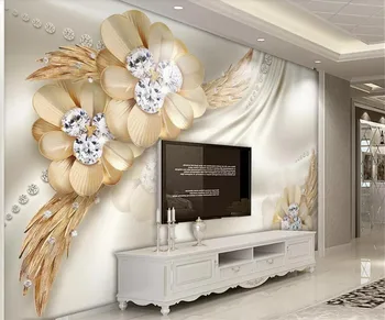 Beibehang papel de parede Užsakymą tapetai 3D freskos aukso prabangus diamond gėlių papuošalai gyvenimo kambario sienos dokumentų namų dekoro freskomis