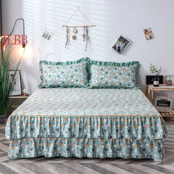 Korėjos stiliaus lova sijonas medvilnė minkšta lova, įrengta lapas dvigubo sluoksnio raukiniai Lova padengti šiltų namų gėlių lovatiesė lova princesė