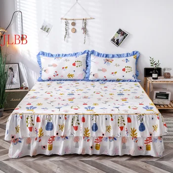 Korėjos stiliaus lova sijonas medvilnė minkšta lova, įrengta lapas dvigubo sluoksnio raukiniai Lova padengti šiltų namų gėlių lovatiesė lova princesė