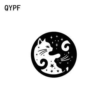QYPF 17.8 CM*17.8 CM Žvaigždėtą Kačiukas Yin Yang Vinilo Automobilių, Motociklų Lipdukas, Decal, Juoda Skiedra C17-000158