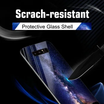 Grūdintas Stiklas Case For Samsung Galaxy S10 S10 Plius S10 S10e Lite Atvejais Silikono Žvaigždžių Kosmoso Padengti Samsung Note 8 Bamperis