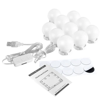 10LED Lemputė Balta Holivudo Stiliaus LED Tuštybės Veidrodis Šviesos Makiažas Padažu W/USB Lentelė Vonios Veidrodis Lempos 110V, 220V