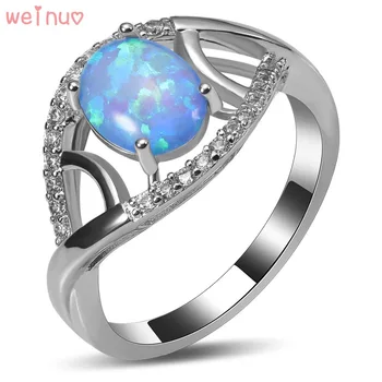 Weinuo Blue Fire Opal White Crystal Žiedas 925 Sterlingas Sidabro, Aukščiausios Kokybės Išgalvotas Papuošalai Vestuvių Žiedo Dydis 5 6 7 8 9 10 A413