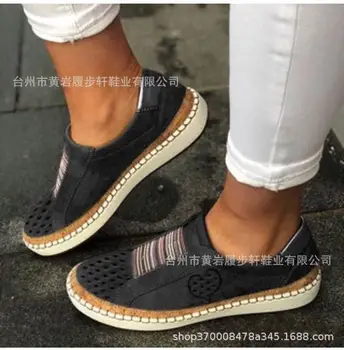 2019 naujas vasaros moterų mados batai atsitiktinis platforma skylę PU odos dryžuotas paprastų moterų laisvalaikio bateliai Butas batai Dydis 35-43
