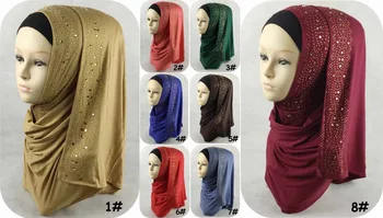 (12 vnt/daug) musulmonų kvadratinių akmenų jersey šalikas musulmonišką hidžabą blizgučiai cirkonio skara wrap express pristatymas QK051