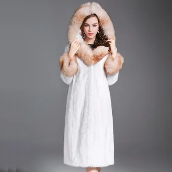 2017 prabangos Prekės ženklo moterys natūralaus audinės kailio striukė ilgai stiliaus vientisos spalvos elegantiška panele aukštos kokybės žiemos kailių paltai TU144-038