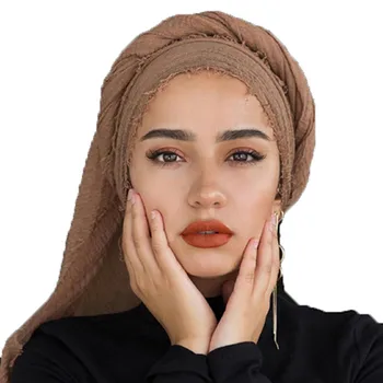 2019 NAUJAS moterų burbulas paprasto Vingiuoti Momentinių Hijab Pagal Šalikas Medvilnės Skalbiniai Musulmonų wrap ir skara Islamas Turbaną Moterų Headscarves