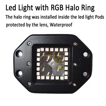 2x 16W 4D Flush Mount LED Darbo Šviesos Kubas Ankščių Vietoje Potvynių su RGB Halo Žiedas Spalvotų Pakeisti Strobe Muzikos Flash 