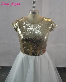 Aukso Blizgučiais Trumpas Bridesmaid Suknelę, Paprastas Stilius Kelio Ilgis Prom Dress