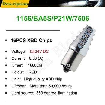 1156 BA15S P21W LED Automobilių Žibintai XBD Chip 80W Auto Uodega Atsarginės Atvirkštinio Posūkio Signalo Lemputės DRL Lempos Baltos Raudonos spalvos Gintaro Stilius 12V