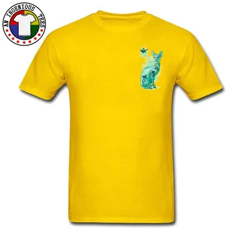 Vyrai T Shirts Atitikties Katė Ir Žuvys Spausdinimo Topai Marškinėliai Medvilnės Audinio Apvalios Apykaklės Rankovėmis Slim Fit Tshirts Rudenį T-Shirts