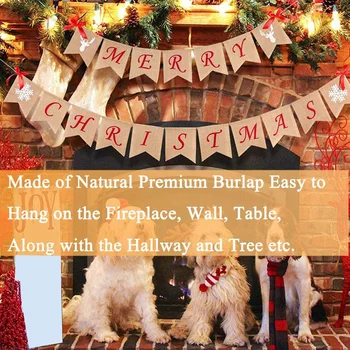 Linksmų Kalėdų už kanapės Reklama su 4 Raudoni Svogūnai - Merry Christmas Banner Apdaila, Židinys Sienos Medis