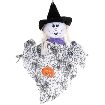 Helovinas Žavesio Dvasios Plaukioja Ragana Bijo Moliūgų Medžiaga Šiaudai Audinio Lėlės Dizainas