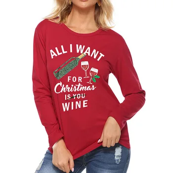 VISKAS, ką aš NORIU kalėdoms-TAI TU VYNO Laišką, Print T Shirt Mielas Christams Grafinis Tshirts O-Kaklo, ilgomis Rankovėmis Ponios Kalėdos T-shirt