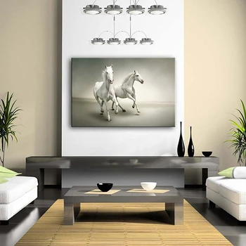 Šiuolaikinės Drobė Plakatas Sienos Menas 1 vnt Veikia Balti Arkliai Tapybos HD Spausdinti Gyvūnų Nuotraukų Kambarį Namų Dekoro