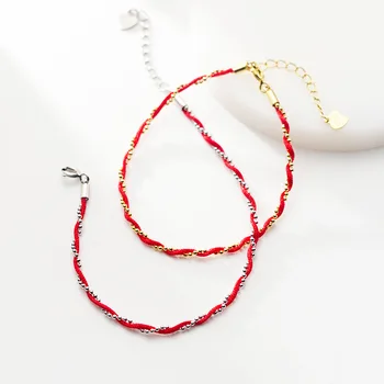 Apyrankės moterims, moteriška raudona virvė atkurti senovės būdų šviesos granulių grandinės bangos dizaino boho Rankų darbo 