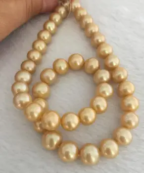 žavinga apvalus pietų jūros 10-11mm aukso perlų vėrinį 18inch