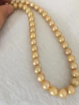 žavinga apvalus pietų jūros 10-11mm aukso perlų vėrinį 18inch