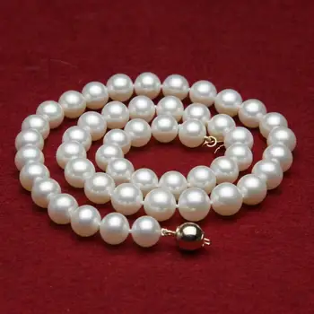 AA+ 9-10mm baltas gėlo vandens perlų karoliai 18