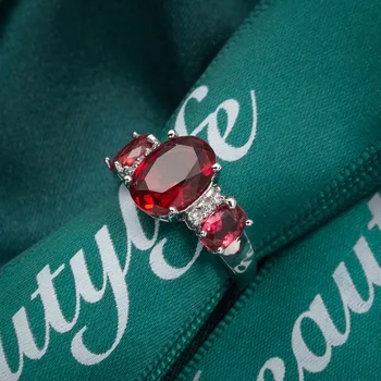 Aneis Bagues 925 Sterlingas Sidabro, Raudonos spalvos, Ovalo formos Kristalų CZ Piršto Žiedai Moterų Mados Vestuvių Valentino Dienos dovanos Papuošalai