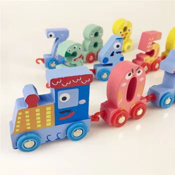 Kūrybinis Medinis, Spalvingas Skaičius Stiliaus Traukinio Žaislai, Transporto Priemonės, Vaikų Pažinimo Žaislai, Kūdikių Ankstyvojo Ugdymo Žaislai Skaitmeninis Traukinių Modeliai