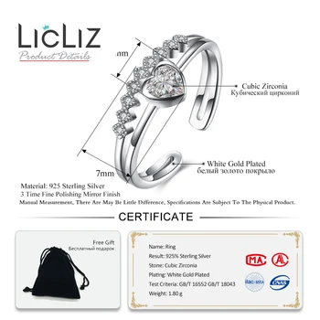 LicLiz 925 Sterlingas Sidabro Kubinių Zirconia Žiedas Širdies Moterų Piršto Amžinai Mylėti Atidarykite Reguliuojamas Žiedo Amžinybės Juosta LR0528