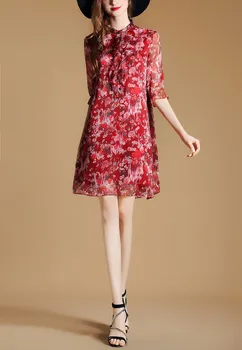 Iki 2017 M. Vasaros Mados Aukštos Kokybės Elegantiškas Spausdinimo Šifono Stovėti Septynių Rankovėmis Prarasti Suknelė