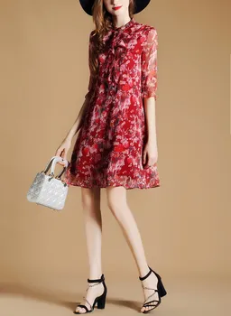 Iki 2017 M. Vasaros Mados Aukštos Kokybės Elegantiškas Spausdinimo Šifono Stovėti Septynių Rankovėmis Prarasti Suknelė