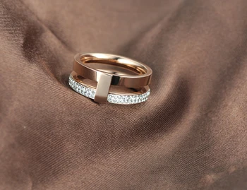 AENINE Rose Aukso Spalvos, 2 Sluoksnių, Vestuviniai Žiedai, Papuošalai Moterims 316L Nerūdijančio Plieno, kalnų krištolas Vestuvinis Žiedas Anneau AR18047